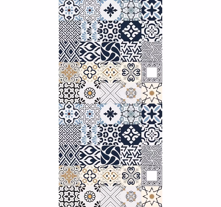 Beige roller blind with blue tile pattern - TenStickers