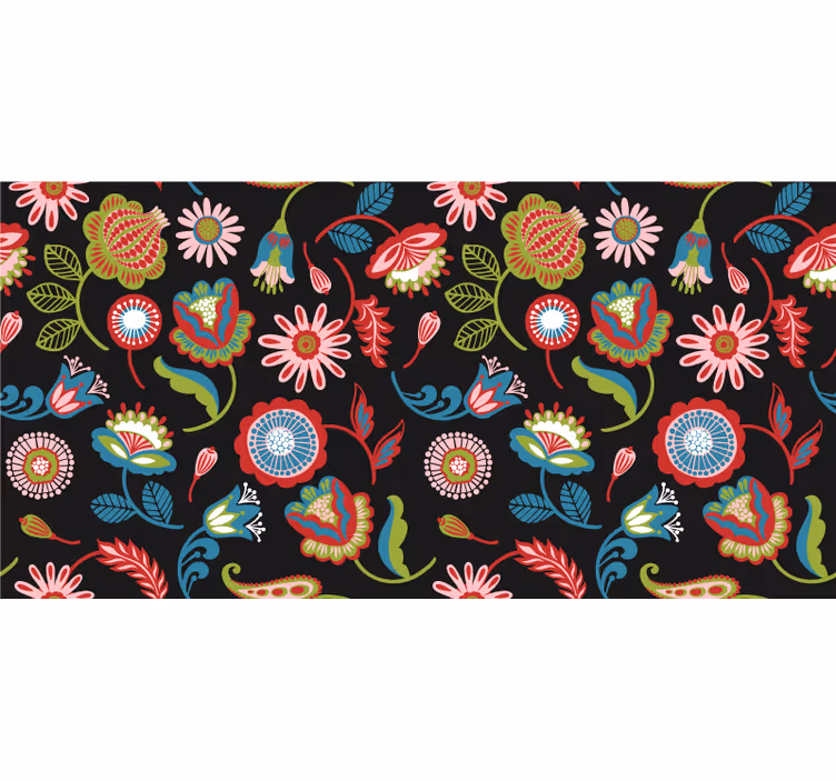 Bedroom roller blind with vibrant folk design on dark - TenStickers