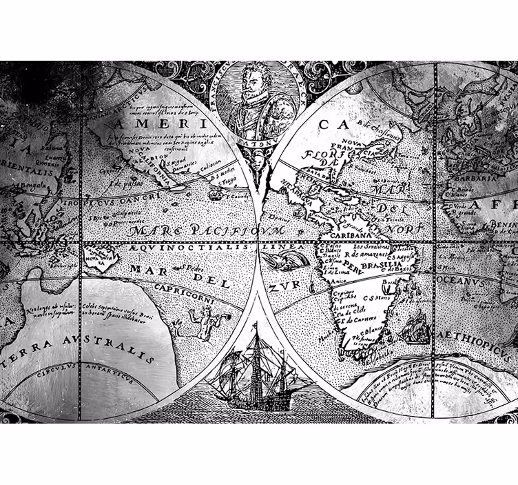 Gray roller blind with black and white world map - TenStickers