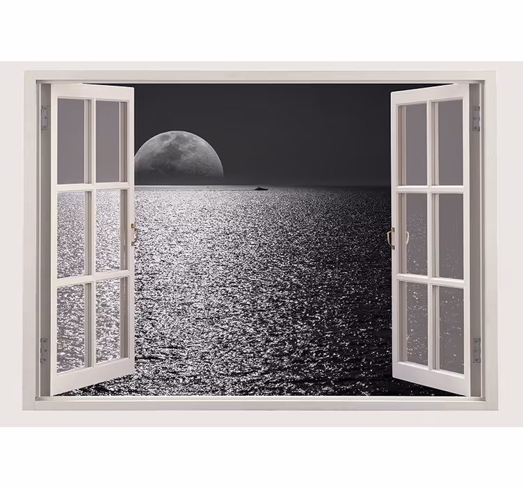 Gray roller blind sea view from the white window - TenStickers