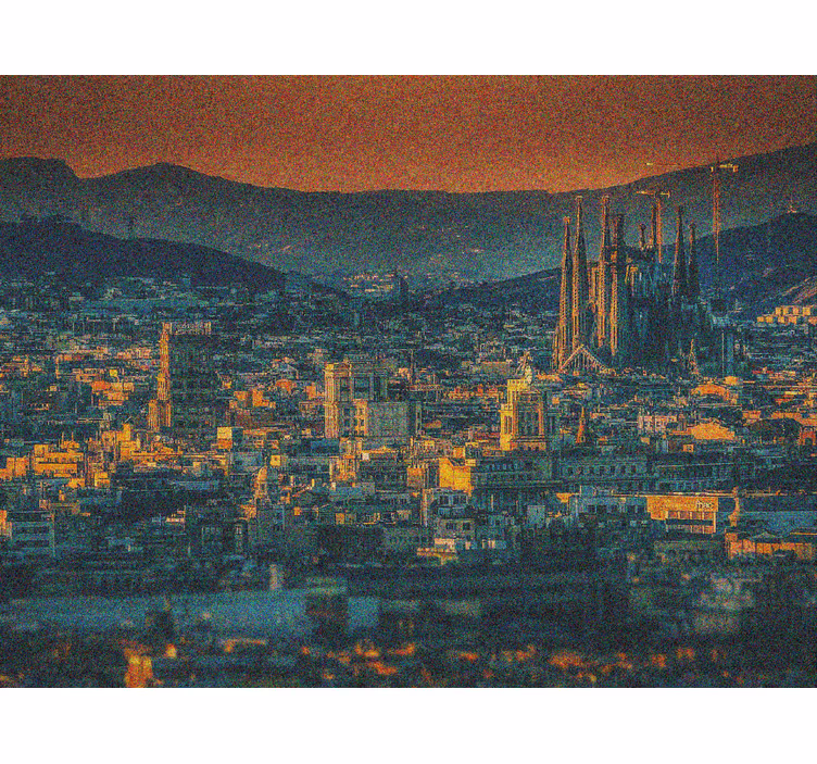 Living room roller blind barcelona aerial night view - TenStickers
