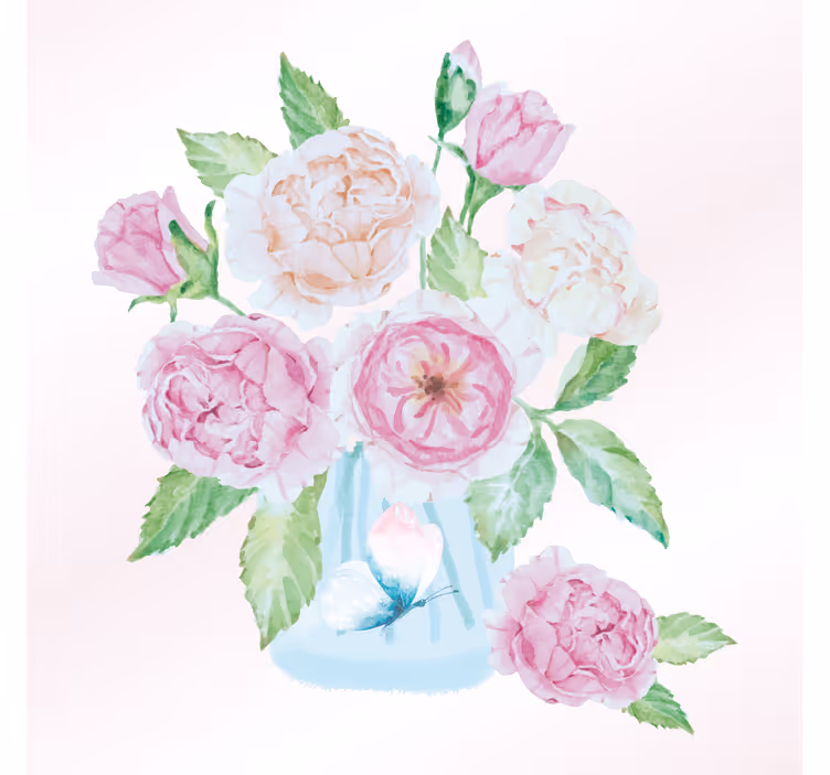 Living room roller blind with flower jar and butterfly - TenStickers