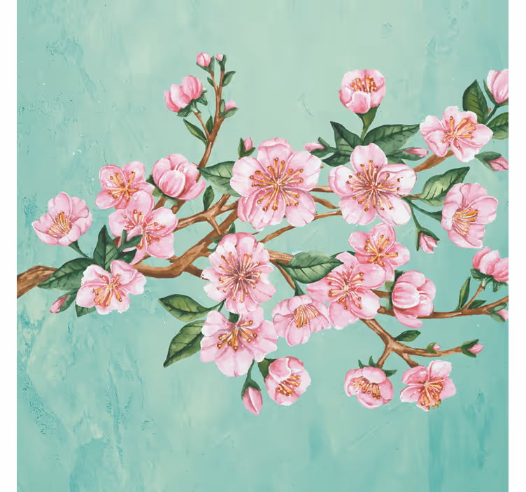 Living room roller blind with pink flower branches - TenStickers