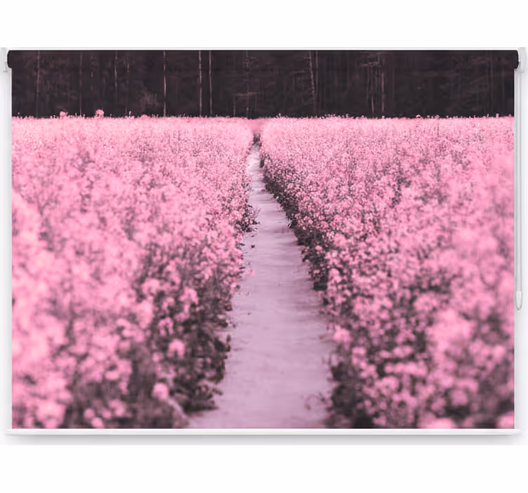 Living room roller blind elegant meadow of pink flowers - TenStickers