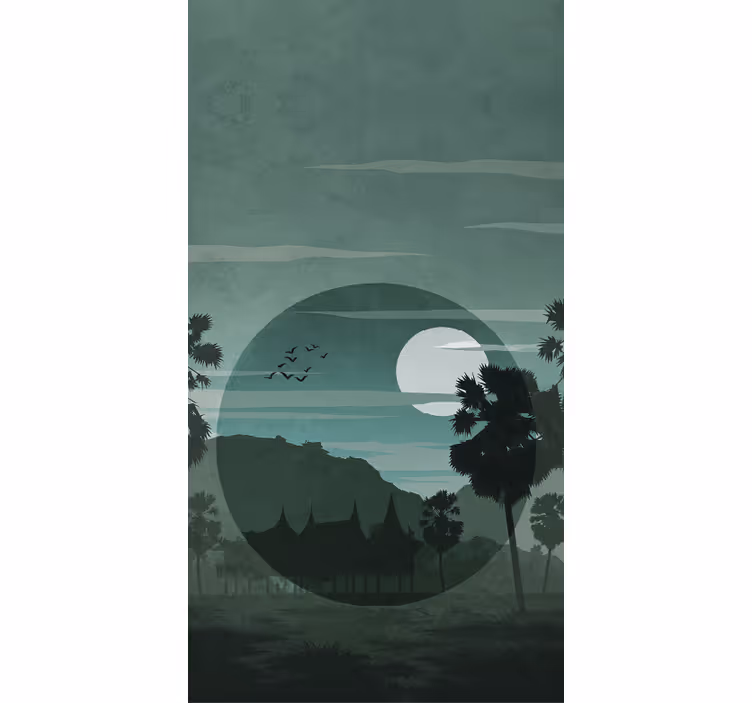 Living room roller blind oriental landscape view - TenStickers