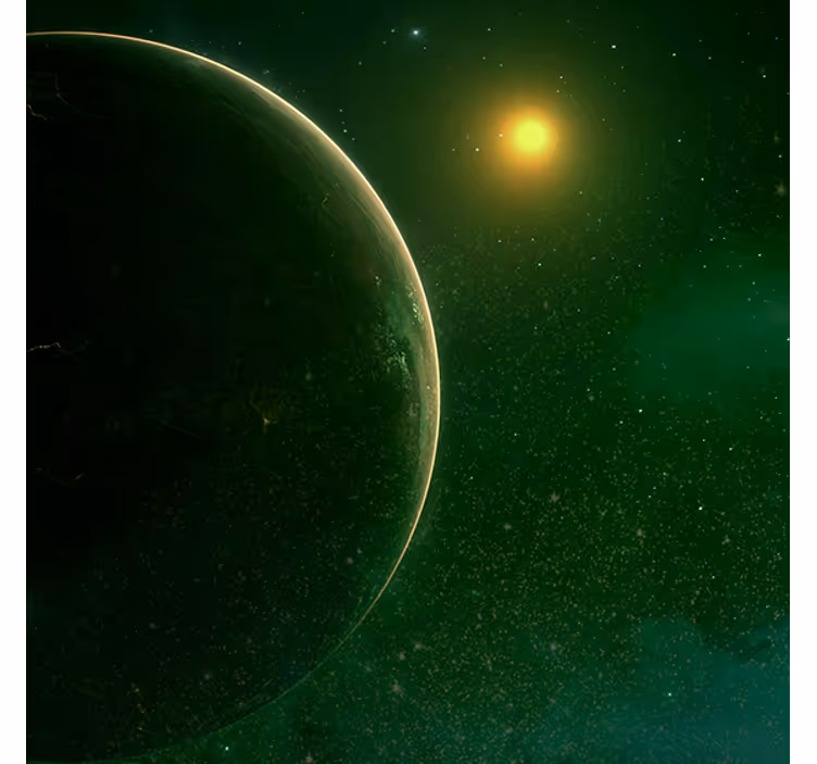 Living room roller blind green planet satellite design - TenStickers