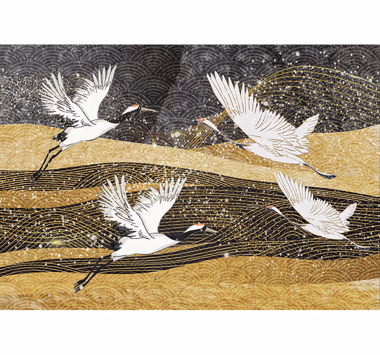Bedroom roller blind with white oriental birds - TenStickers