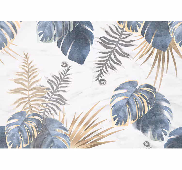 Blue tropical plants on white bedroom roller blind - TenStickers