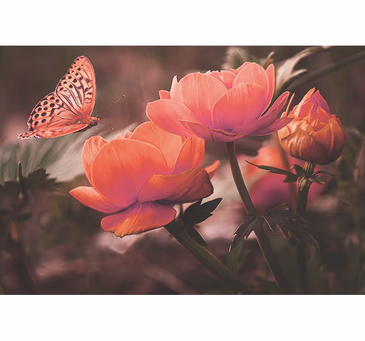 Bedroom roller blind with pink butterflies on roses - TenStickers