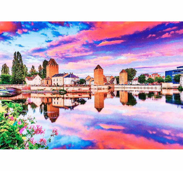 Bedroom roller blind pink sky reflection in water - TenStickers