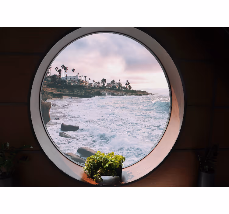 Bedroom roller blind 3d sea landscape shore with rocks - TenStickers