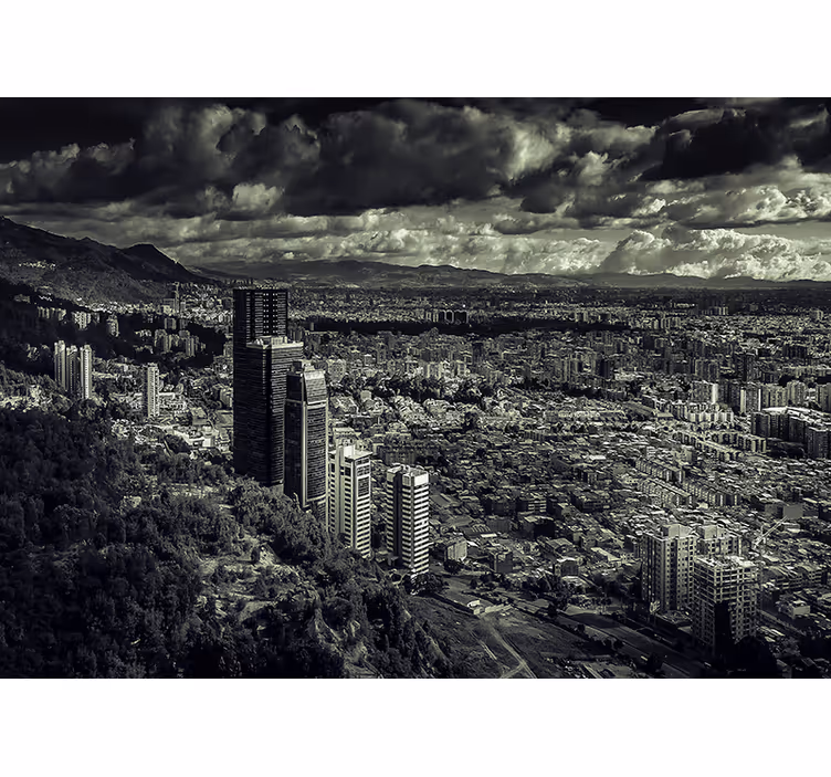 Bedroom roller blind with views of bogotá city below - TenStickers