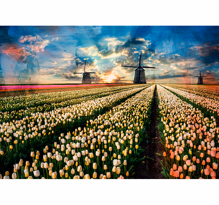 Bedroom roller blind with dutch tulips design - TenStickers