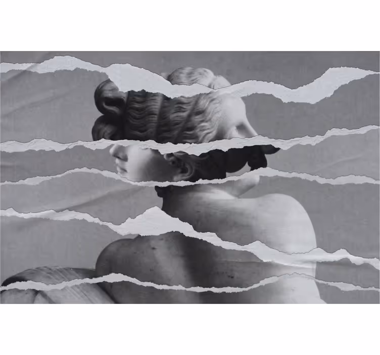 Gray roller blind with greek statue in torn paper style - TenStickers