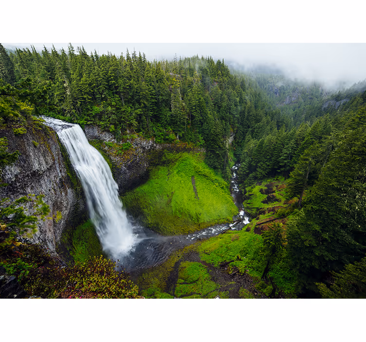 Bedroom roller blind serene waterfall in green forest - TenStickers