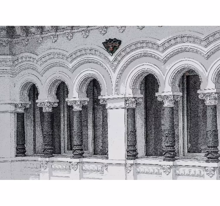 Living room roller blind old architecture 3d - TenStickers