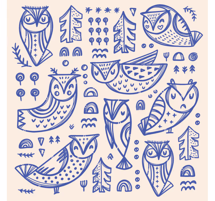 Bedroom roller blind with cute blue owl face illustration - TenStickers