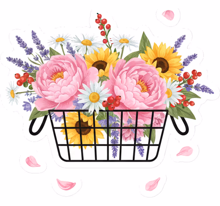White roller blind fancy floral basket design - TenStickers
