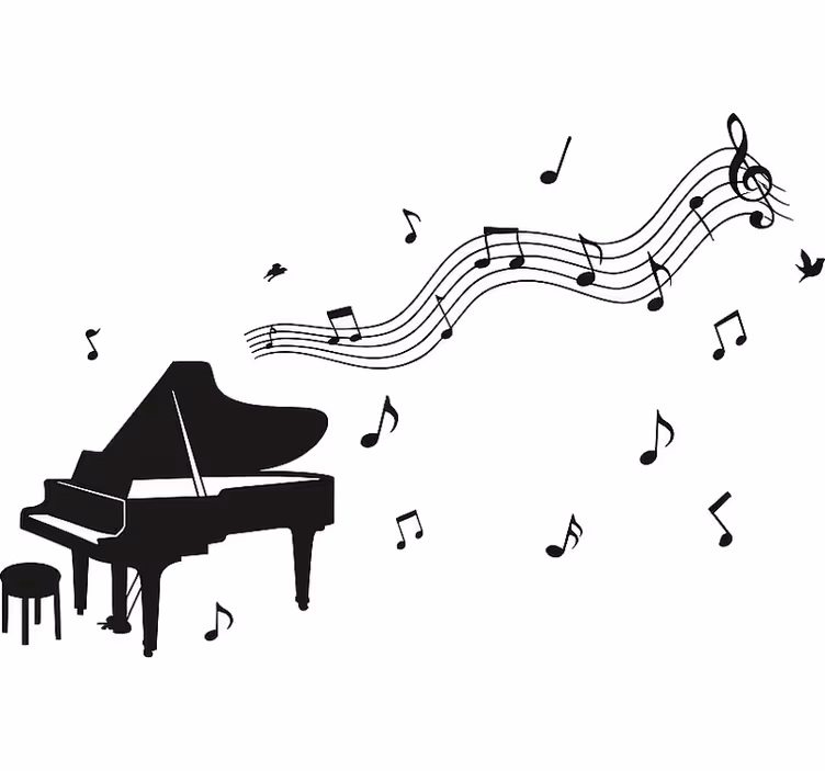 White roller blind with piano and music notes - TenStickers