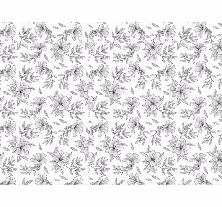 Living room roller blind black and white floral design - TenStickers