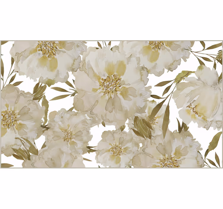 Living room roller blind white large flowers - TenStickers