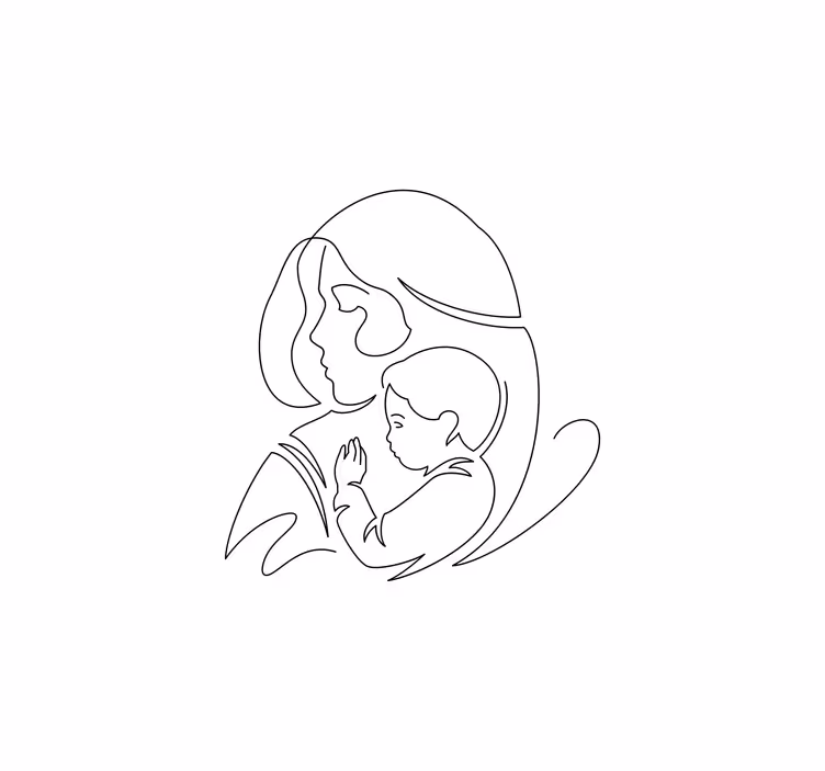 Living room roller blind mother and son line drawing - TenStickers