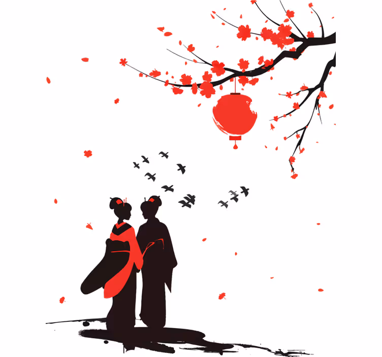 Bedroom roller blind featuring japanese geishas - TenStickers
