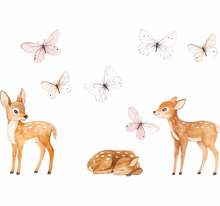 Bedroom roller blind with little deer and butterflies - TenStickers