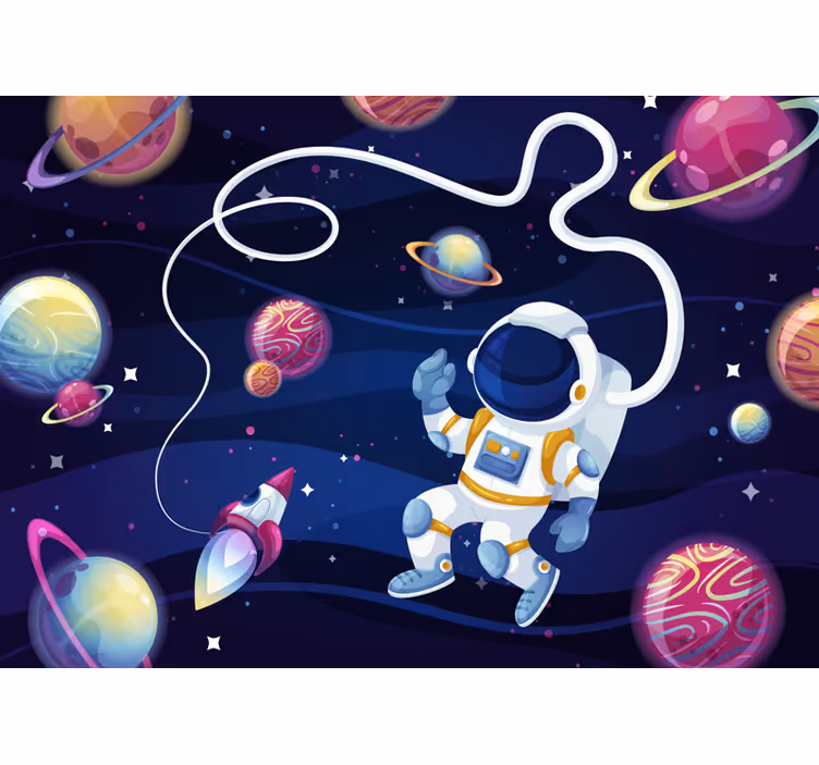 Children room roller blind astronaut and rocket mural - TenStickers