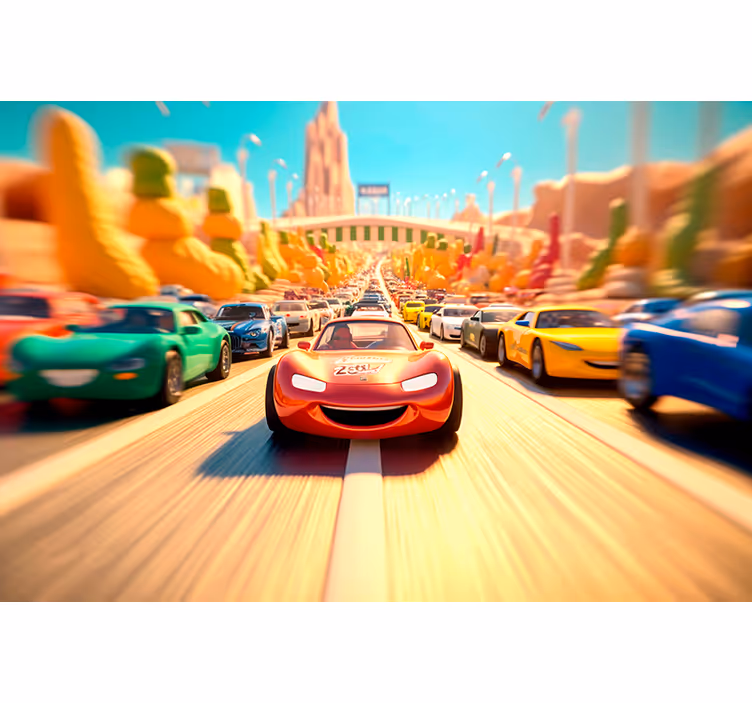 Children room roller blind cartoon car race - TenStickers
