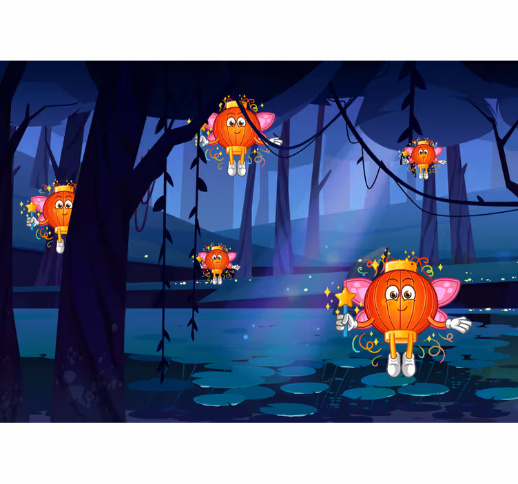 Children room roller blind fantasy forest with lanterns - TenStickers
