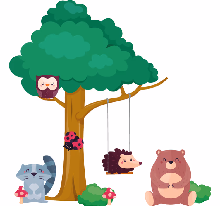 Children room roller blind forest animals on a swing - TenStickers
