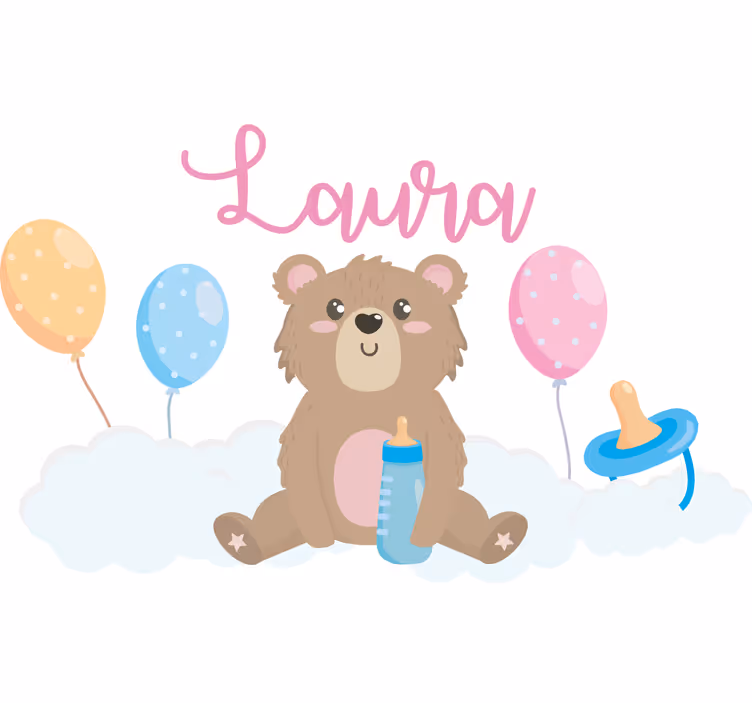 Children room roller blind cute bear for girl name - TenStickers