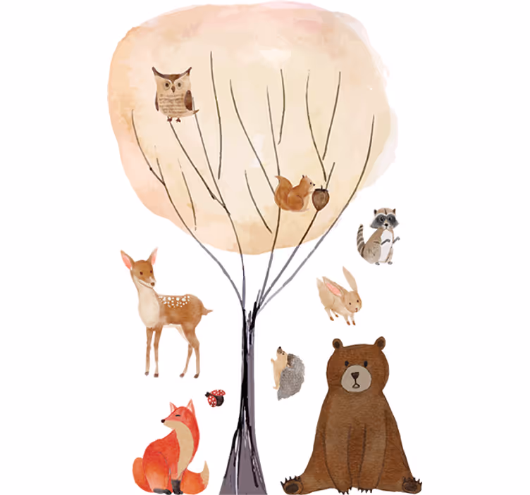 Children room roller blind with forest animals and tree - TenStickers