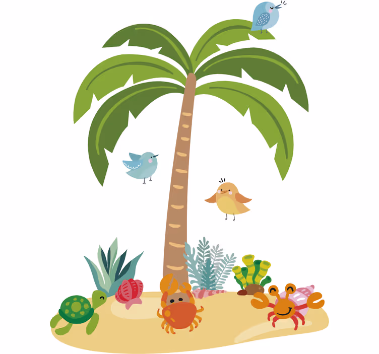 Children room roller blind with palm trees and sea animals - TenStickers
