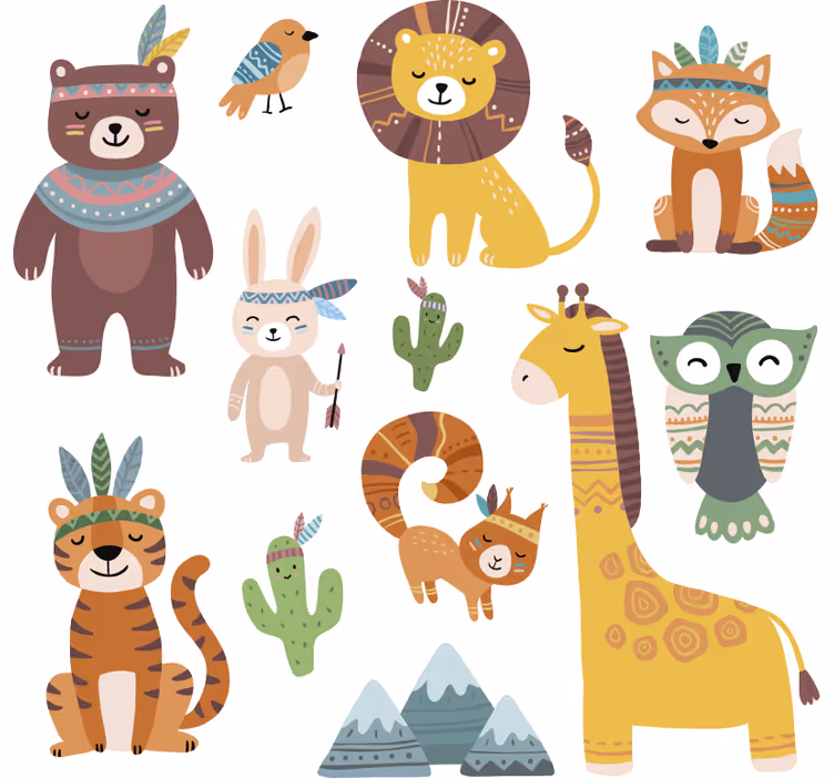 Children room roller blind with funny tribal animals - TenStickers