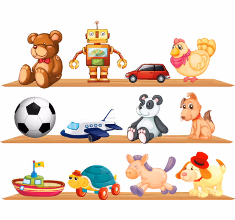 Children room roller blind shelves with toys - TenStickers