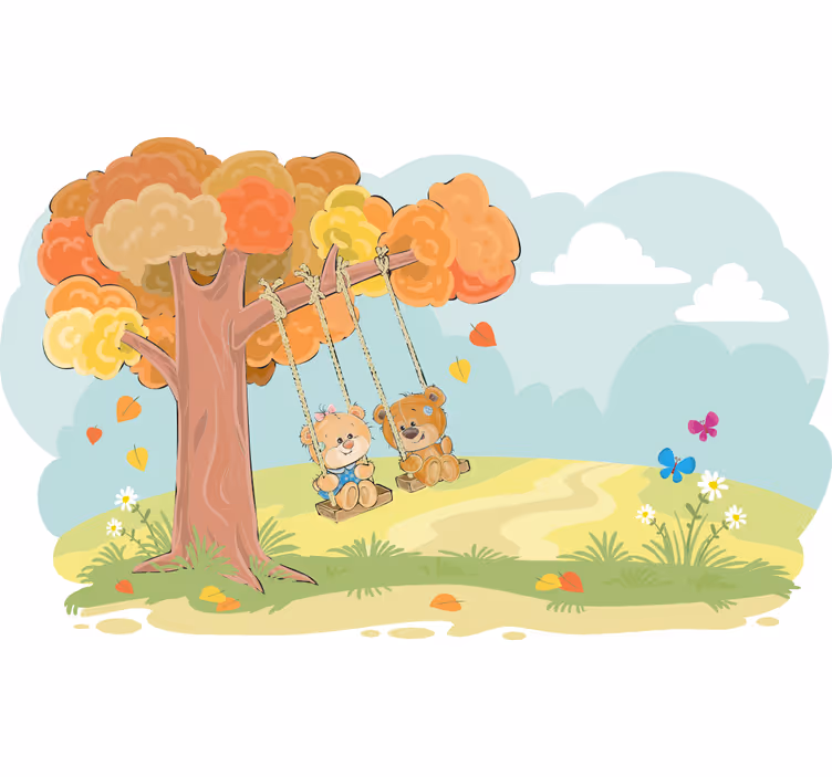 Teddy bears in woodland children room roller blind - TenStickers