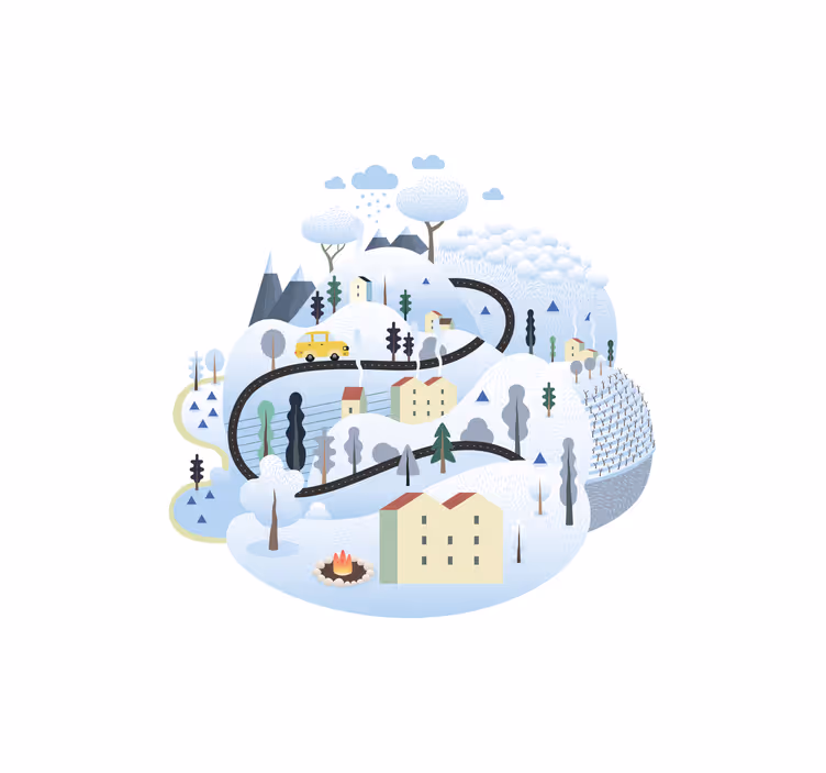 Children room roller blind grey village with mountains - TenStickers