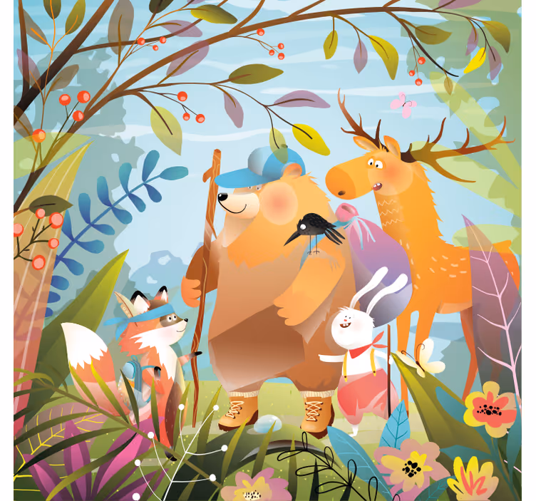 Children room roller blind animal friends in forest - TenStickers