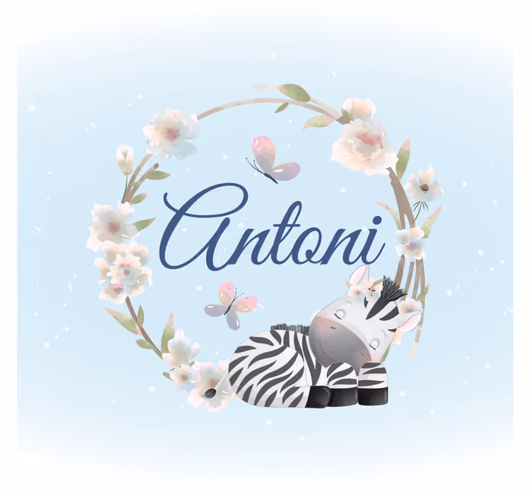 Cute animals zebra with name children room roller blind - TenStickers