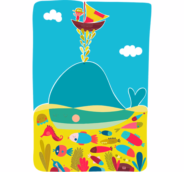 Children room roller blind whale wall mural - TenStickers