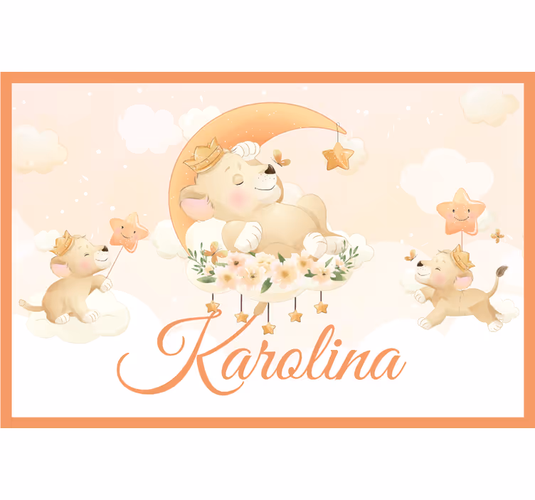 Children room roller blind cute lion with name - TenStickers