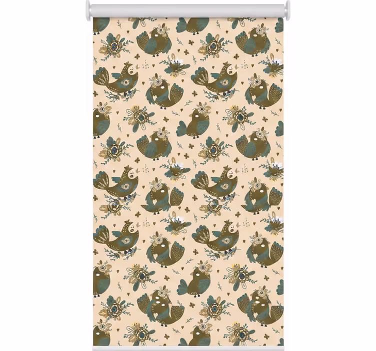 Kitchen roller blind with oriental birds and flowers pattern - TenStickers