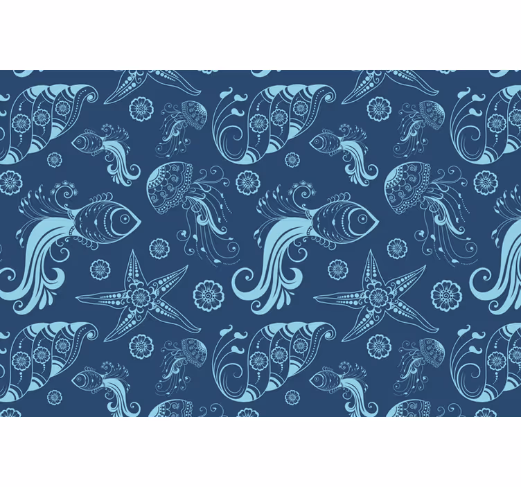Blue roller blind with decorative marine life - TenStickers