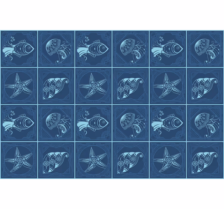 Blue roller blind with ornamental sea life design - TenStickers