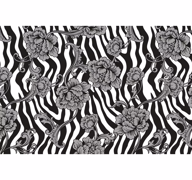 Zebra print and ornamental flowers black roller blind - TenStickers