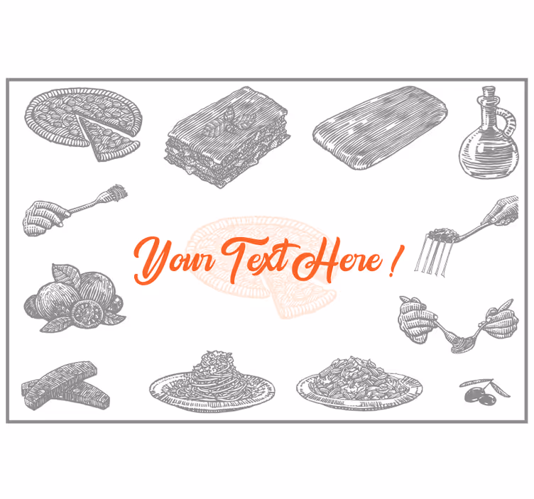 Gray roller blind with italian food icons and text - TenStickers