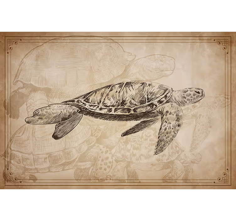 Beige roller blind with different hand-drawn turtles - TenStickers