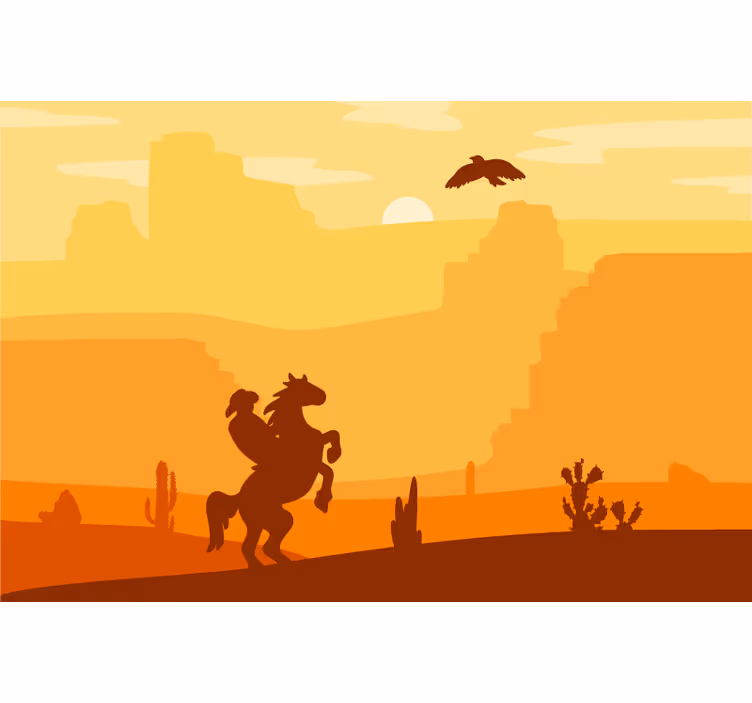 Orange roller blind cowboy landscape print - TenStickers